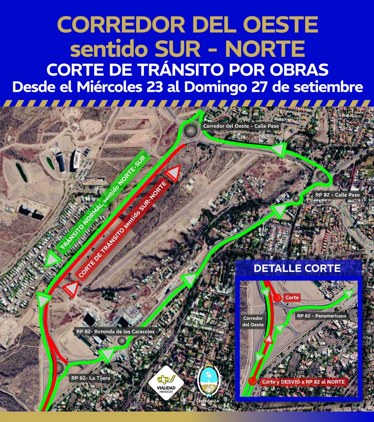 El plano de obras en el Corredor del Oeste difundido por la Dirección Provincial de Vialidad. El plano de obras en el Corredor del Oeste difundido por la Dirección Provincial de Vialidad.