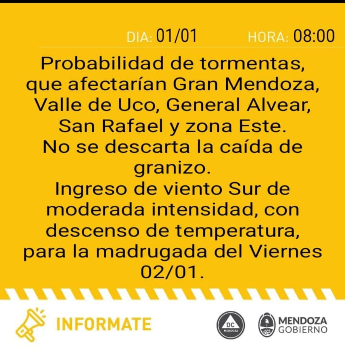 Desde Defensa Civil avisaron que, de acuerdo al pronóstico, no se descarta la caída de granizo en Mendoza. Desde Defensa Civil avisaron que, de acuerdo al pronóstico, no se descarta la caída de granizo en Mendoza. 