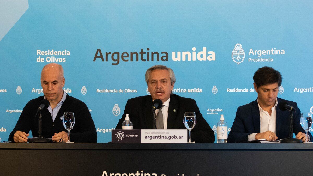 Rodríguez Larreta, Alberto Fernández y Axel Kicillof. Conferencias de prensa en los primeros días de la pandemia. Rodríguez Larreta, Alberto Fernández y Axel Kicillof. Conferencias de prensa en los primeros días de la pandemia.