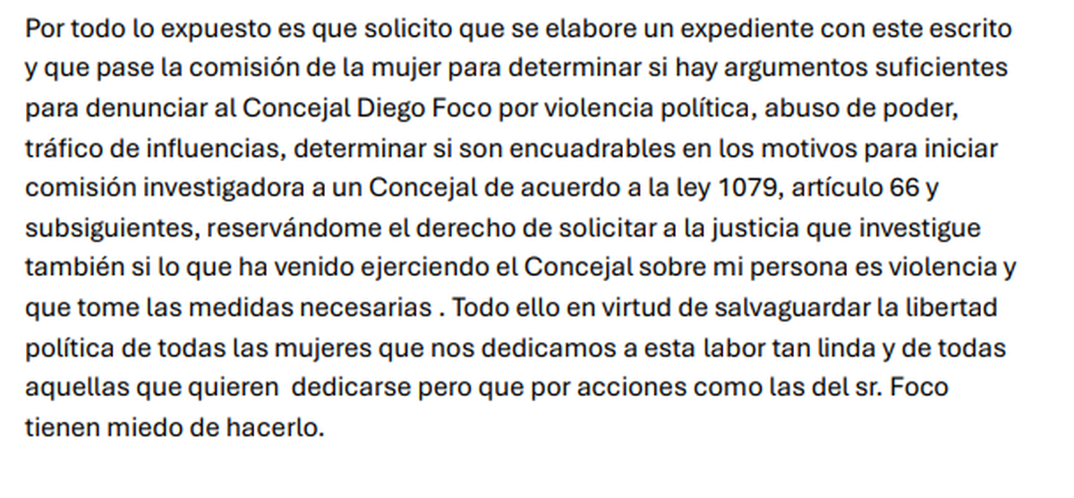 Parte de la denuncia presentada por Quiroga contra Foco en el Concejo Deliberante de Santa Rosa. Parte de la denuncia presentada por Quiroga contra Foco en el Concejo Deliberante de Santa Rosa.