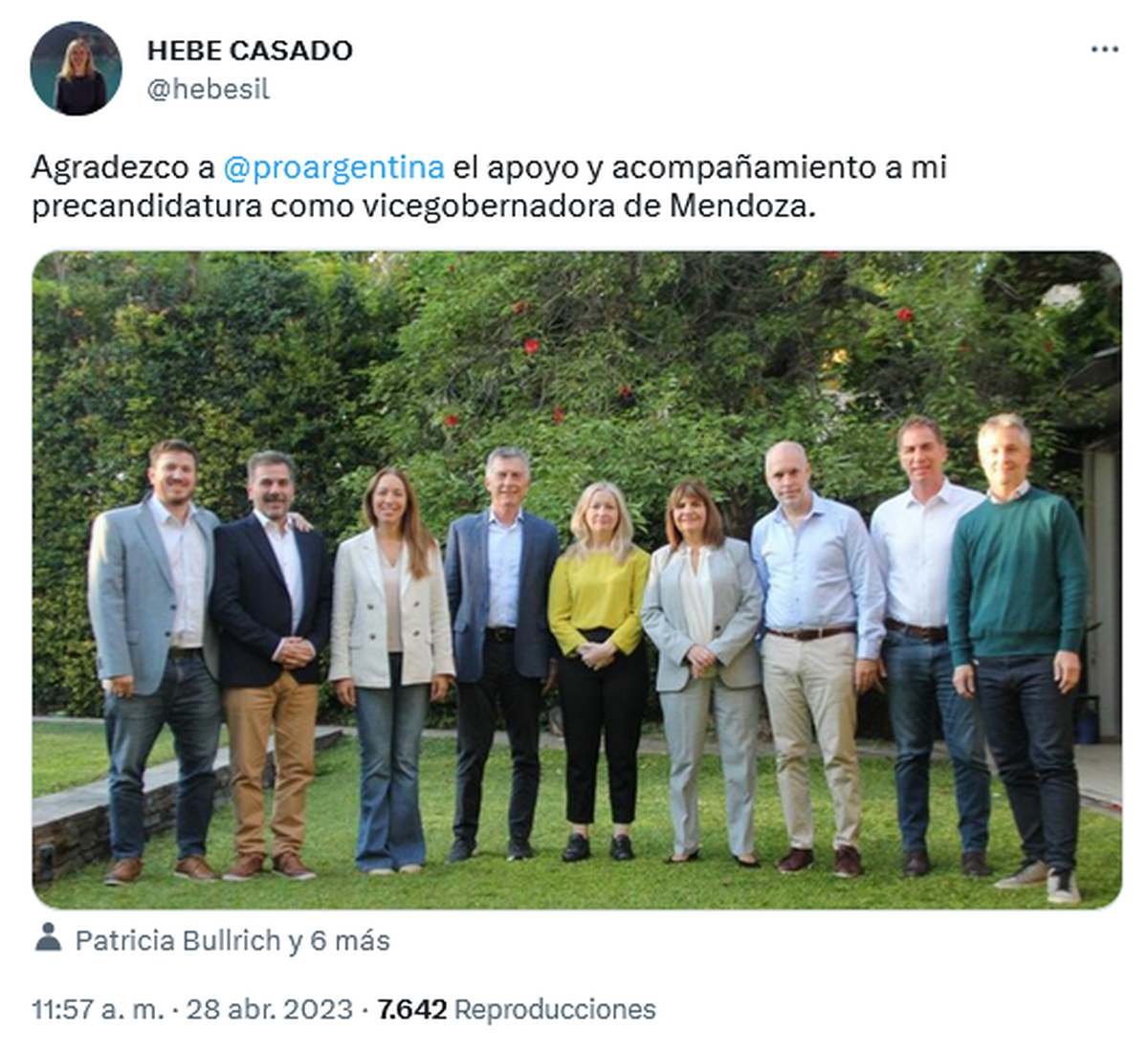 Hebe Casado junto a las máximas figuras del PRO nacional.