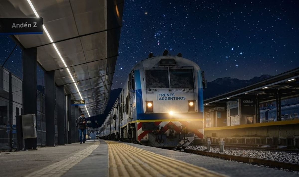 El tren que viaja de noche y une Buenos Aires con Rosario pasando por estaciones históricas. Un servicio distinto. Imagen generada con IA.&nbsp;