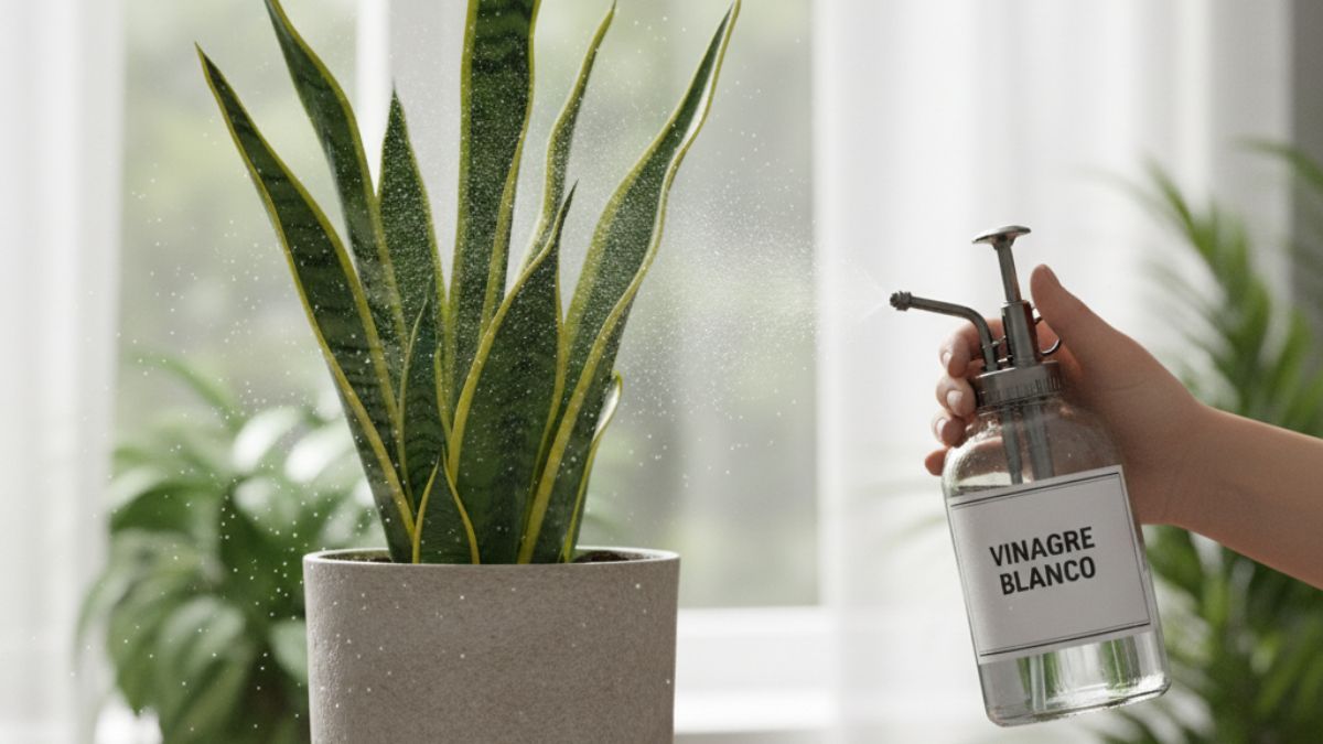 Esto sucede al rociar una sansevieria con vinagre blanco.