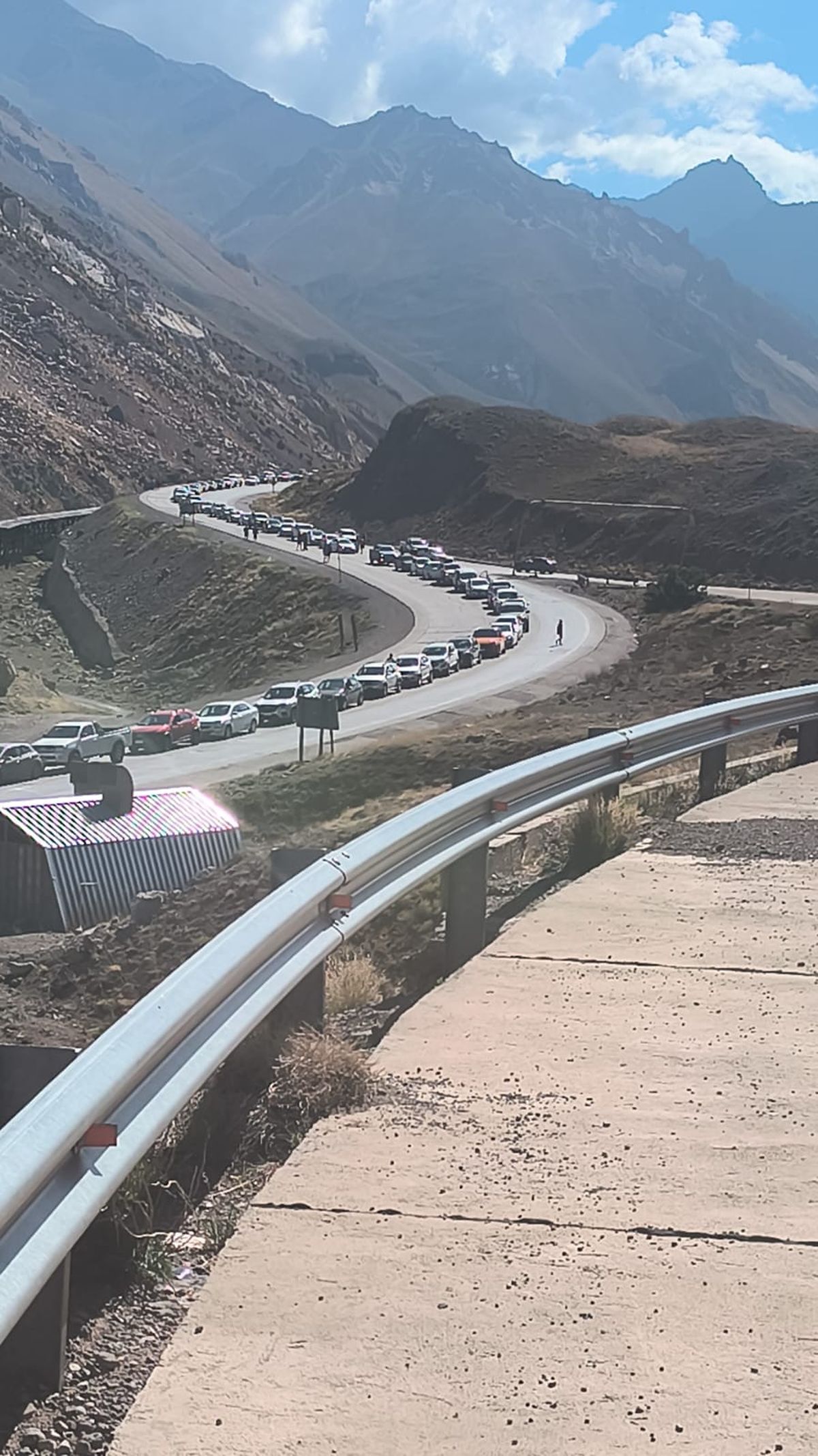 La larga fila para ingresar a Argentina por el Paso Cristo Redentor el lunes.