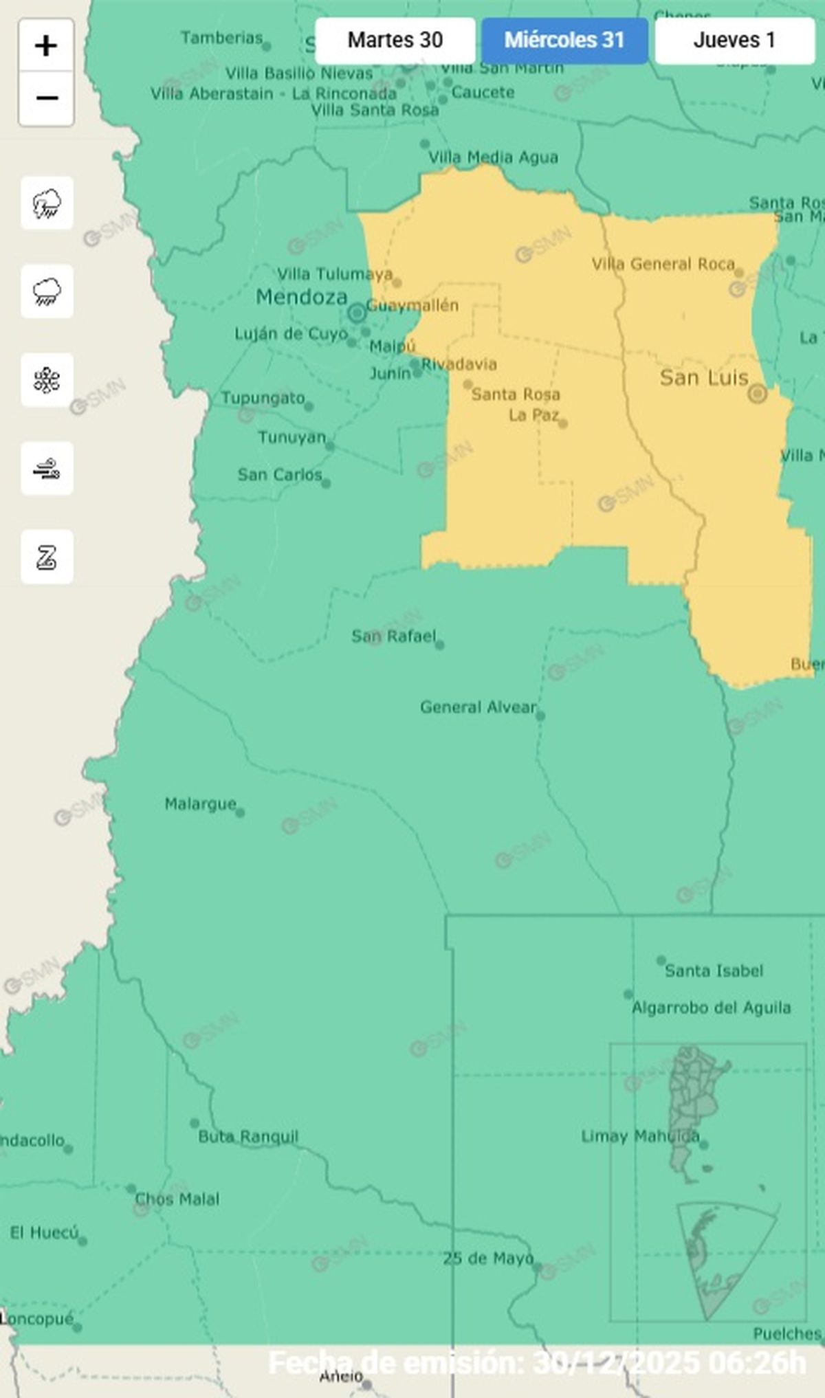 Estos son los departamentos afectados este miércoles. Estos son los departamentos afectados este miércoles.
