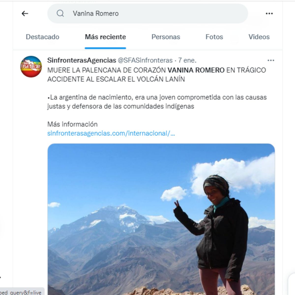 La noticia del fallecimiento trágico de la andinista mendocina se reflejó en la prensa de Chiapas, México, donde la ingeniera en Recursos Naturales vivió años atrás.