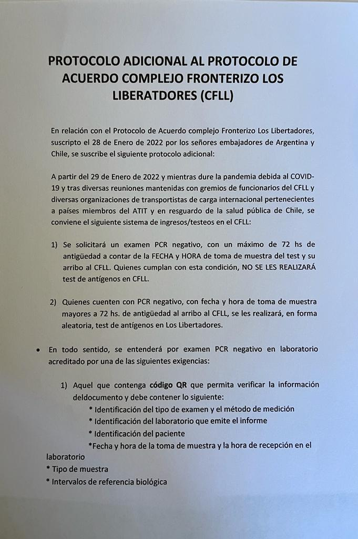 Parte del documento oficializado por Argentina y Chile.
