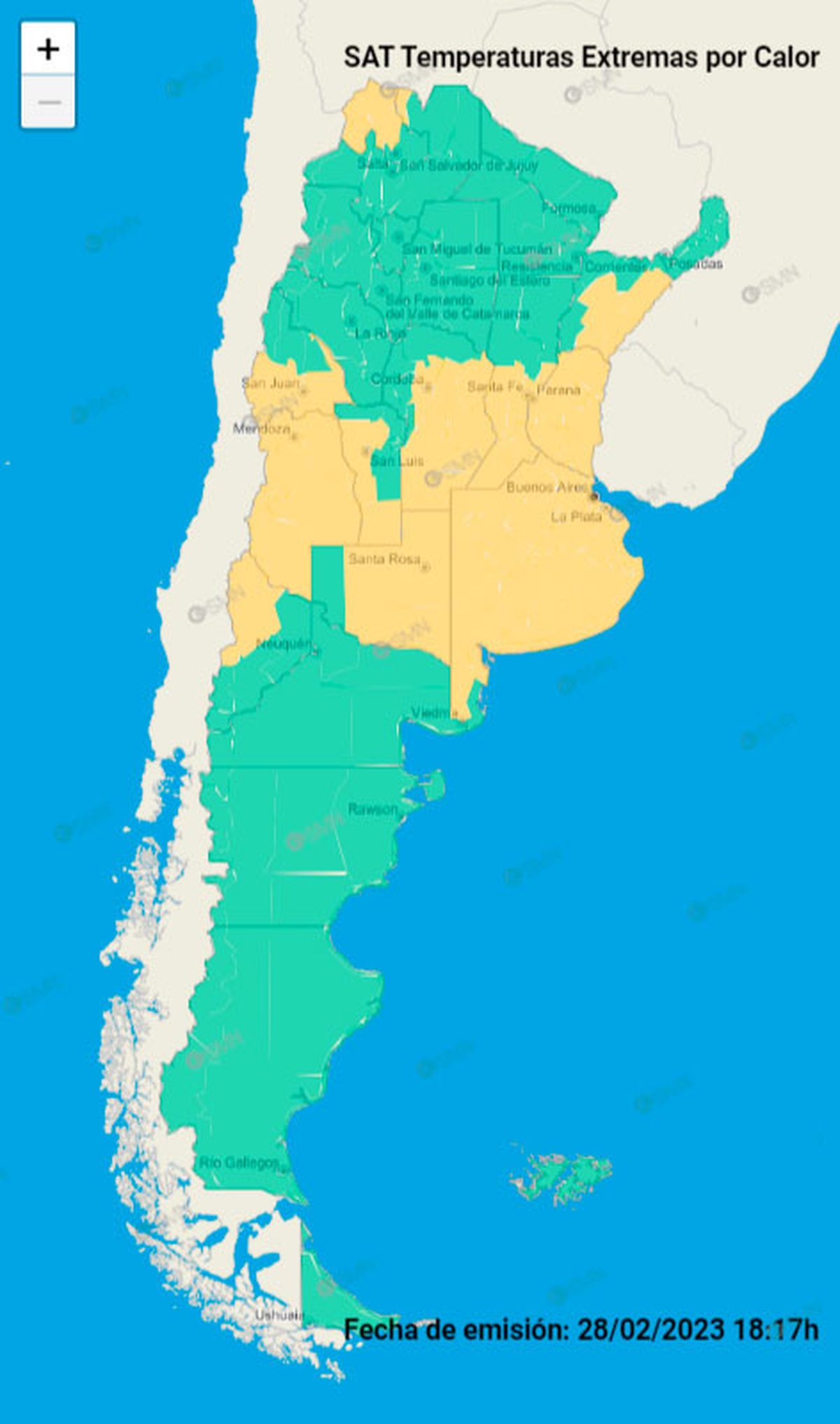 Mapa del Servicio Meteorológico Nacional.