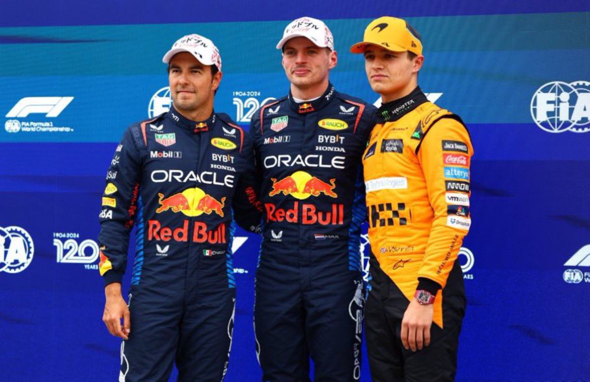 Checo, Verstappen y Norris tras la clasificación.