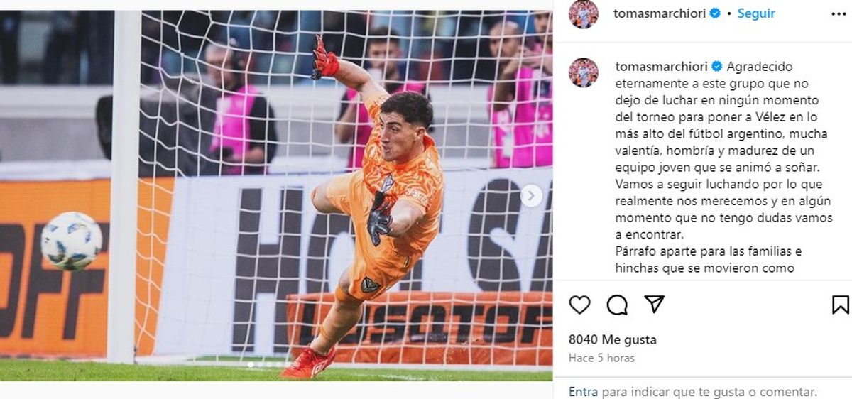 La publicación de Marchiori en su cuenta de Instagram. La publicación de Marchiori en su cuenta de Instagram.