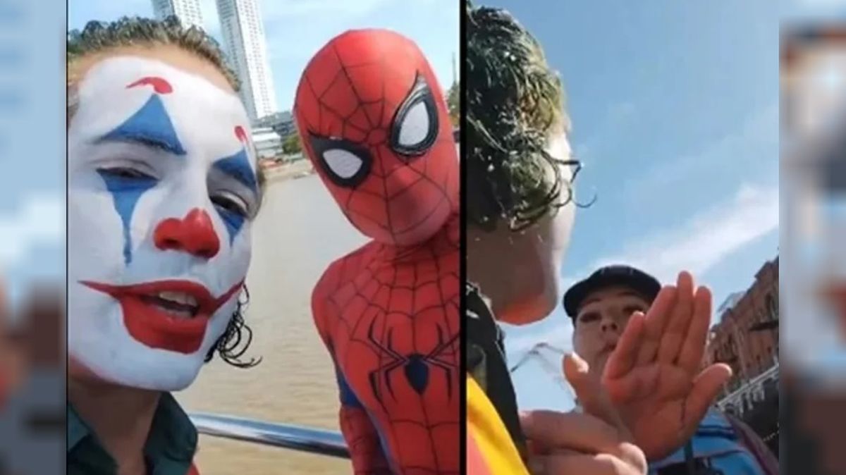Video: el Joker y Spiderman se pelaron en Puerto Madero