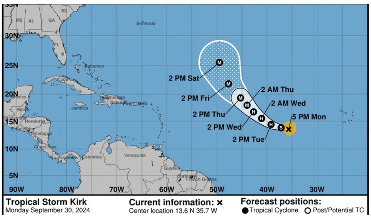 La zona donde se ubica la posibilidad de huracán Kirk. La zona donde se ubica la posibilidad de huracán Kirk.