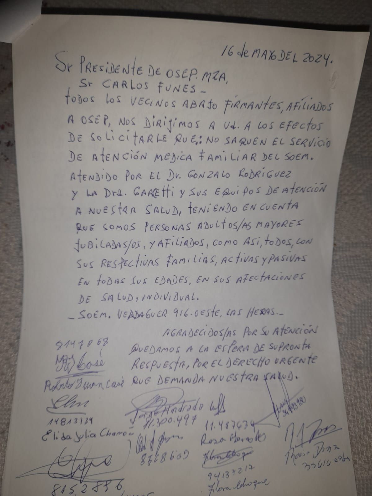 Una de las misivas que escribieron los afiliados. Una de las misivas que escribieron los afiliados.