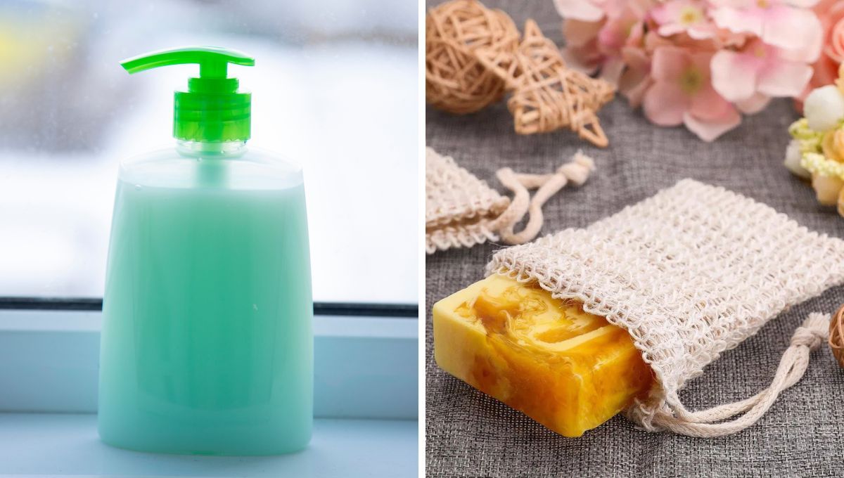 Jabón líquido y bolsas exfoliantes. Jabón líquido y bolsas exfoliantes.