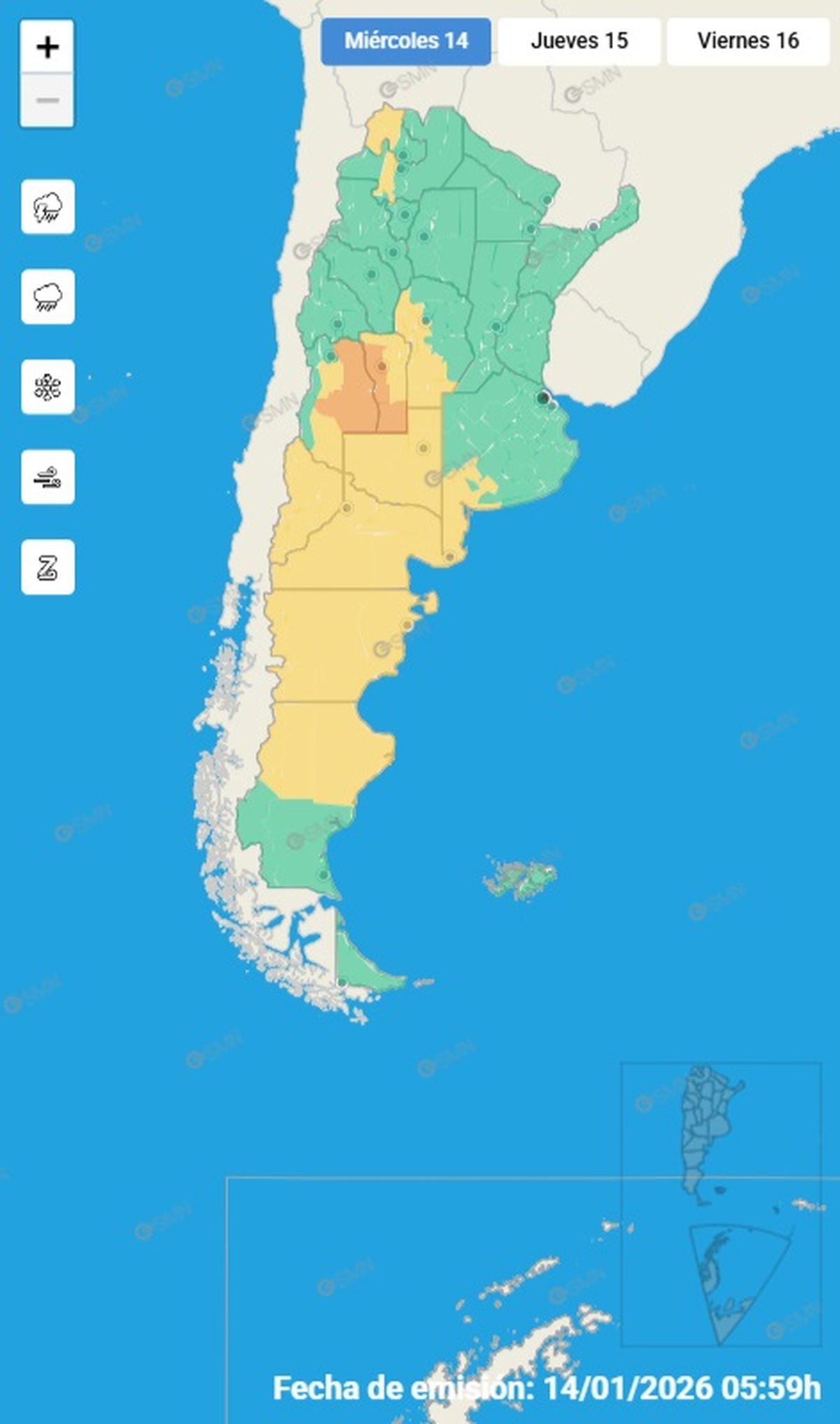 Estas son las provincias en alerta.