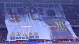 Los hinchas azulgranas y una dedicatoria especial para la Pulga
