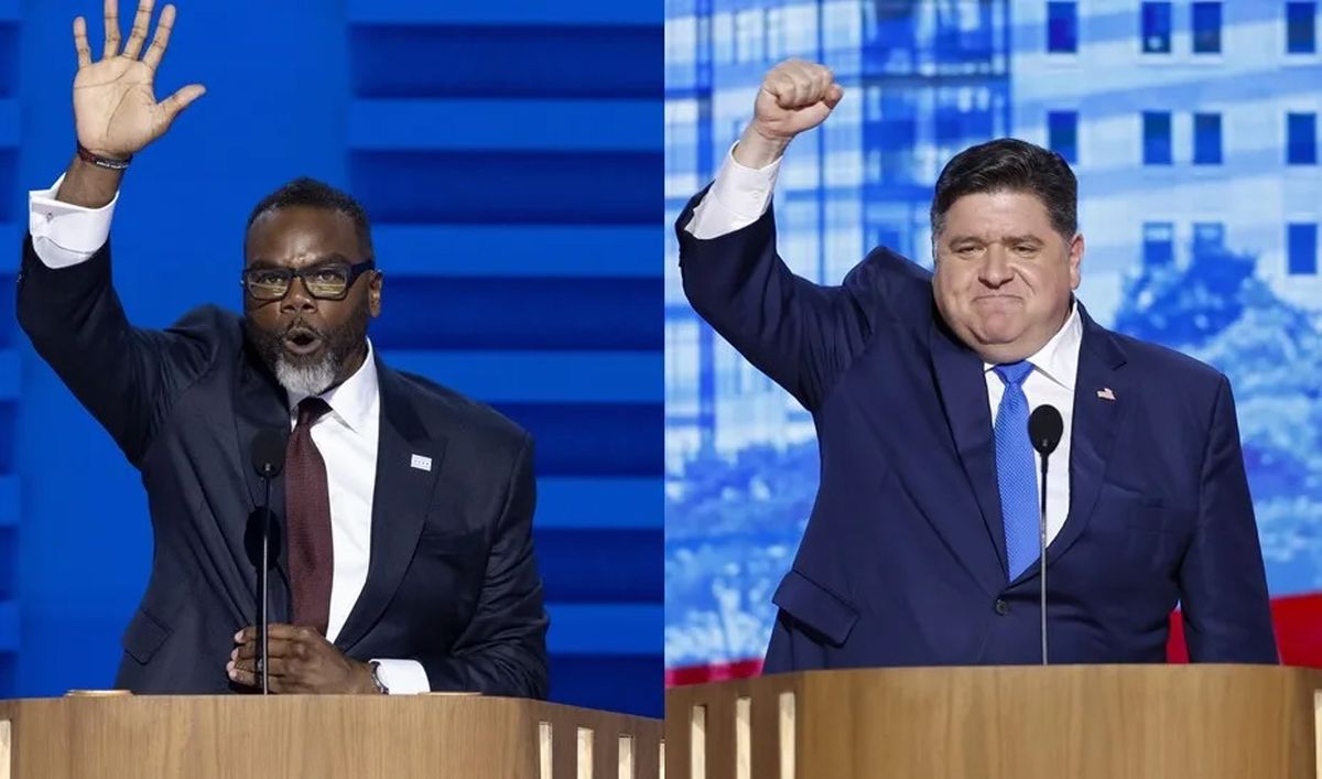 Donald Trump pidi&oacute; que se encarcele al alcalde de Chicago, Brandon Johnson, y el gobernador de Illinois, J. B. Pritzker, pol&iacute;ticos del Partido Dem&oacute;crata (Archivo). Cr&eacute;dito: EFE/Michael Reynolds/Caroline Brehman.&nbsp;