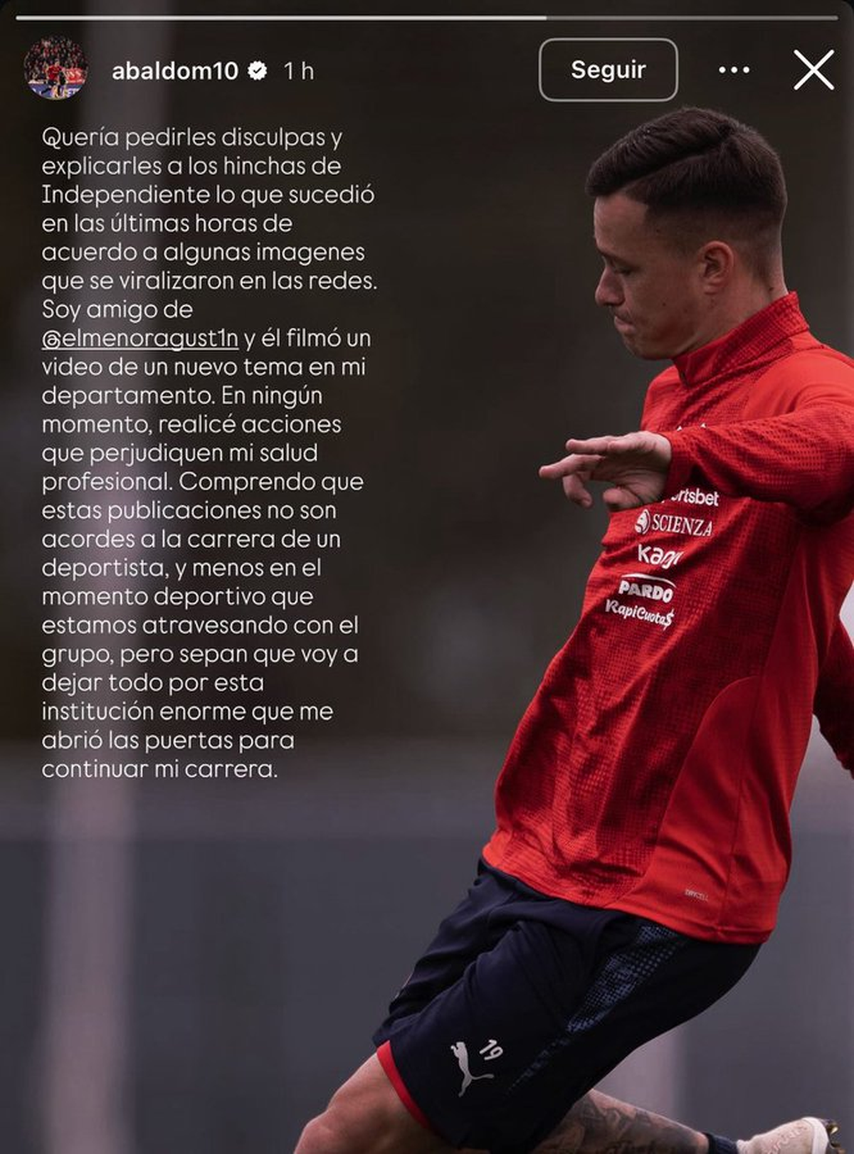 Mat&iacute;as Abaldo se expres&oacute; a trav&eacute;s de su cuenta de Instagram, donde le habl&oacute; a los hinchas de Independiente.