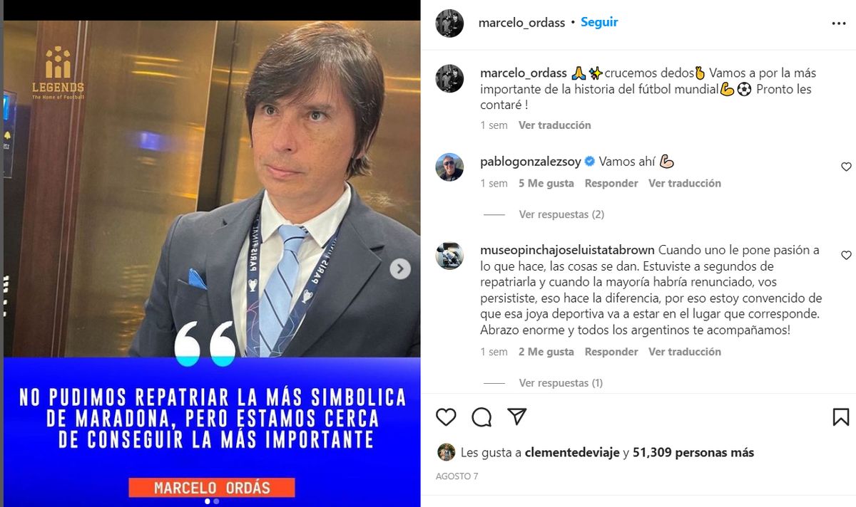 Marcelo Ordás había anunciado que iría por la camiseta "más importante de la historia del fútbol mundial"