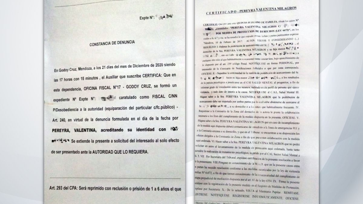 La restricción de acercamiento que tiene la expareja de Valentina Pereyra. La joven ha denunciado que desde el 2017 la ha incumplido en reiteradas oportunidades.
