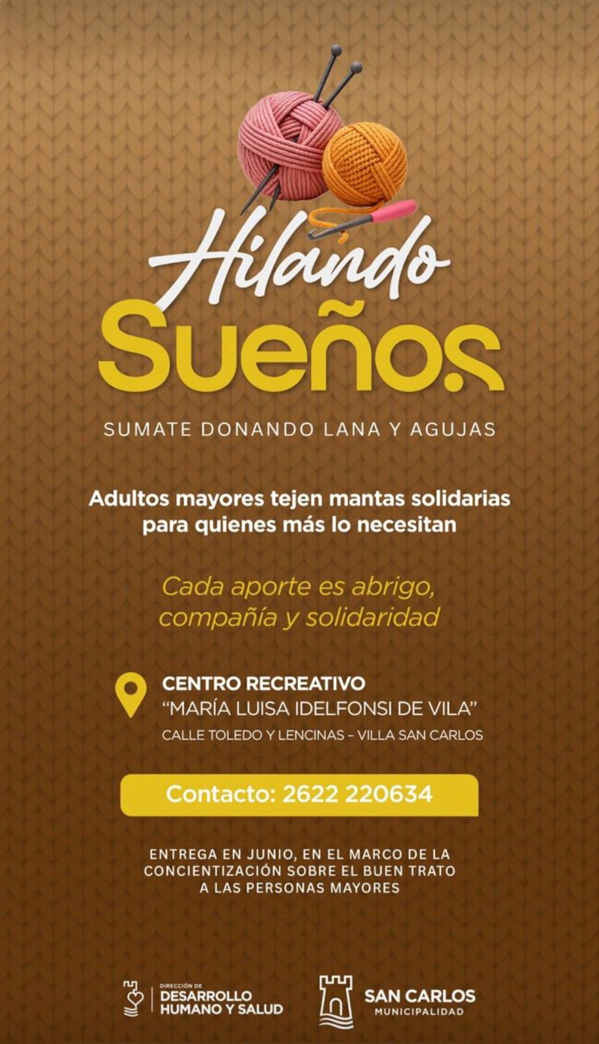 “Hilando Sueños” invita a la comunidad a donar lana y agujas para confeccionar mantas solidarias. La campaña combina encuentro, solidaridad y trabajo comunitario a través de la participación activa de personas mayores “Hilando Sueños” invita a la comunidad a donar lana y agujas para confeccionar mantas solidarias. La campaña combina encuentro, solidaridad y trabajo comunitario a través de la participación activa de personas mayores