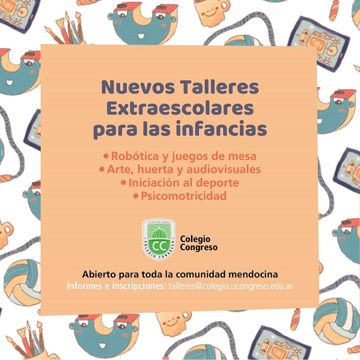 Los talleres se desarrollarán los días viernes de 13 a 16 hs y serán para niños de entre 3 y 8 años.