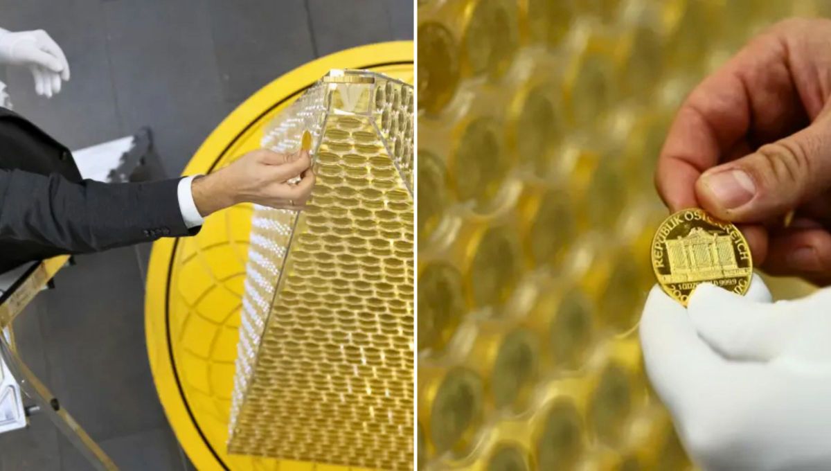 Se trata del árbol de Navidad confeccionado íntegramente con monedas de oro. Se trata del árbol de Navidad confeccionado íntegramente con monedas de oro.