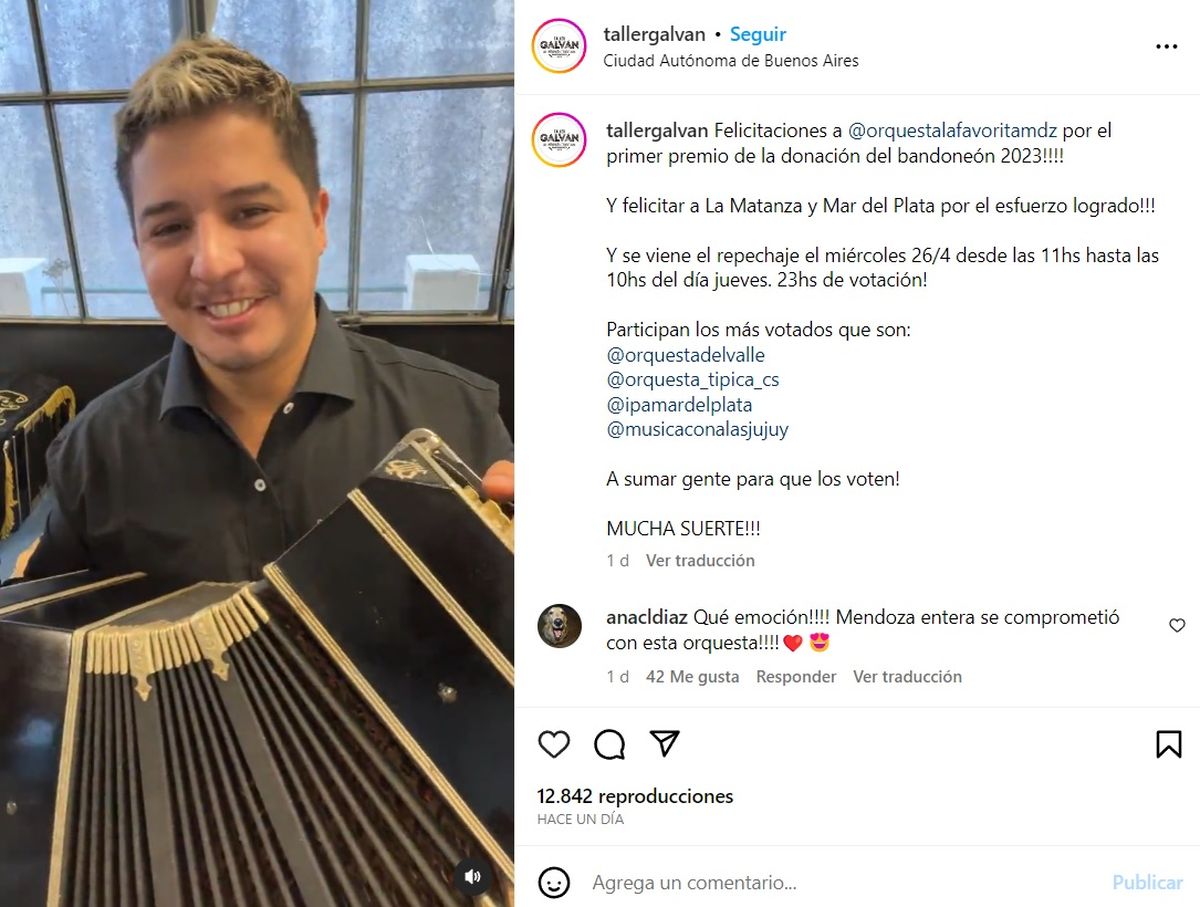 Taller Galván fue la organizadora del concurso que ganó la Orquesta Pequeños Grandes Músicos del Pedemonte del barrio La Favorita de Mendoza.