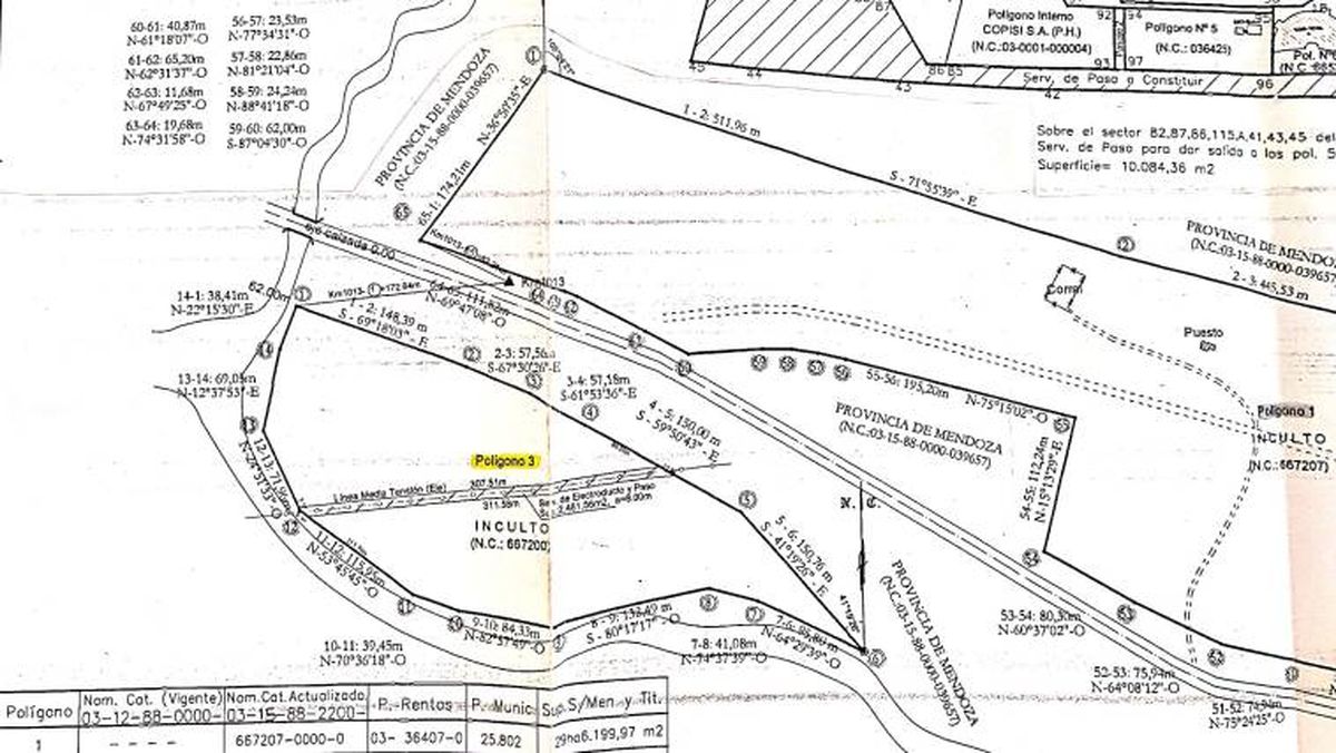 Parte del plano de Penitentes, donde se divisa el polígono 3 a expropiar.