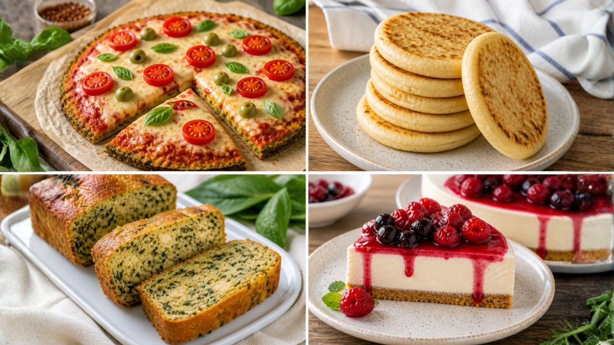 4 recetas riquísims sin gluten: pizza casera, pan en sartén, budín de acelga y cheesecake sin horno.