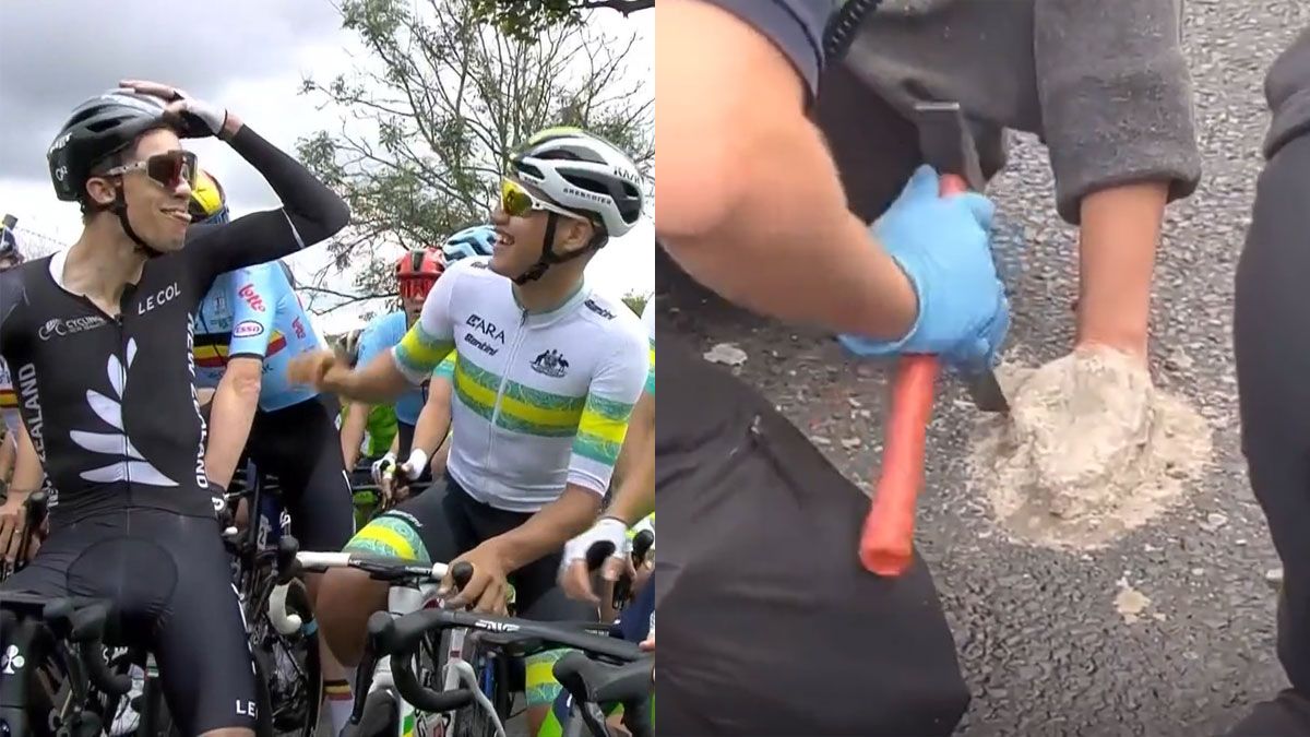 Manifestantes se pegaron literalmente al suelo e interrumpieron la disputa del Mundial de Ciclismo de Ruta.