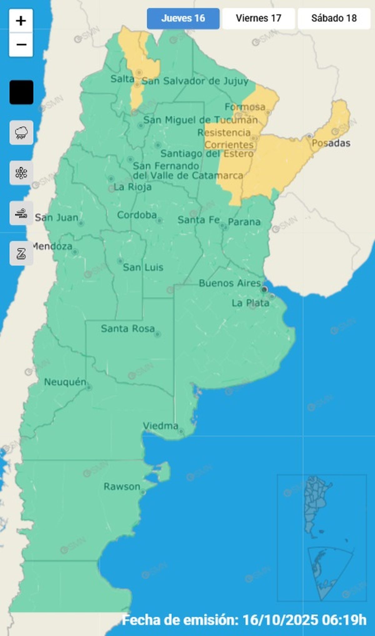 Estas son las provincias afectadas este jueves.