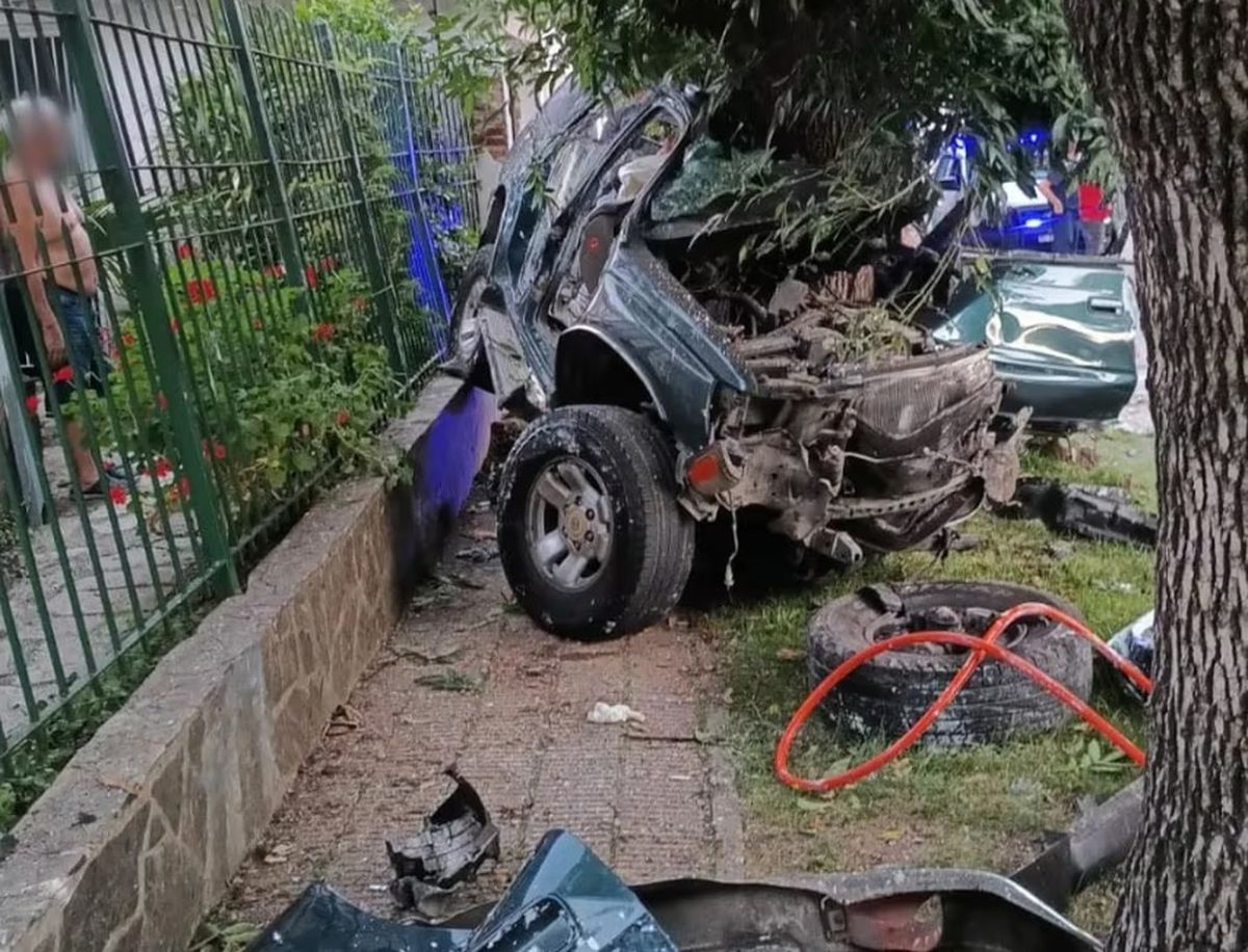 Mientras eran perseguidos por la policía, el delincuente que manejaba la camioneta perdió el dominio y se estrelló contra un árbol Mientras eran perseguidos por la policía, el delincuente que manejaba la camioneta perdió el dominio y se estrelló contra un árbol