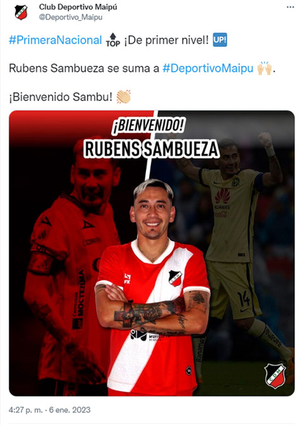 El Deportivo Maipú presentó con bombos y platillos a Rubens Sambueza.