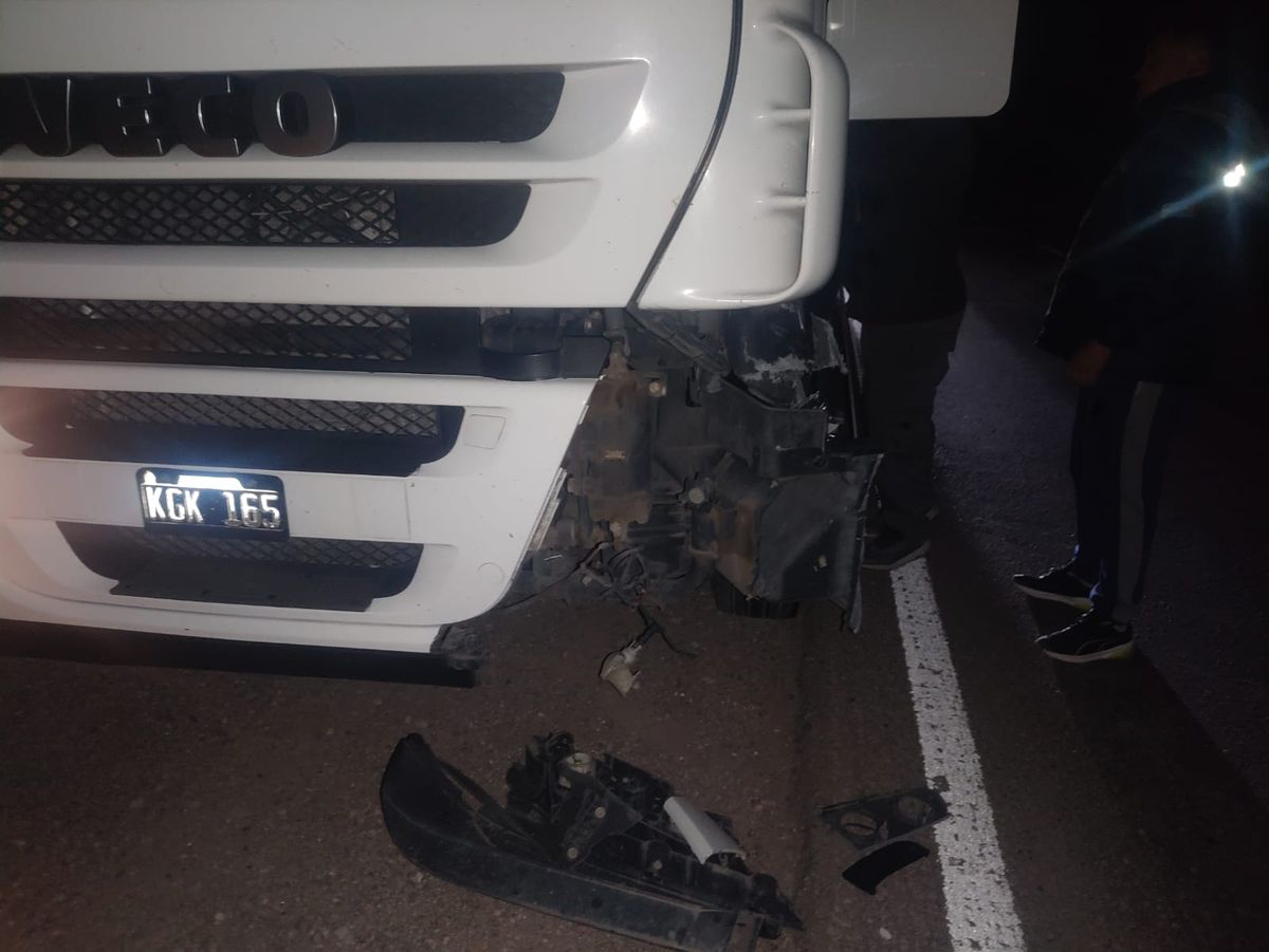 El camionero no sufrió heridas tras el accidente vial, solo daños en la parte delantera de su camión. La vaca murió tras el impacto. El camionero no sufrió heridas tras el accidente vial, solo daños en la parte delantera de su camión. La vaca murió tras el impacto.