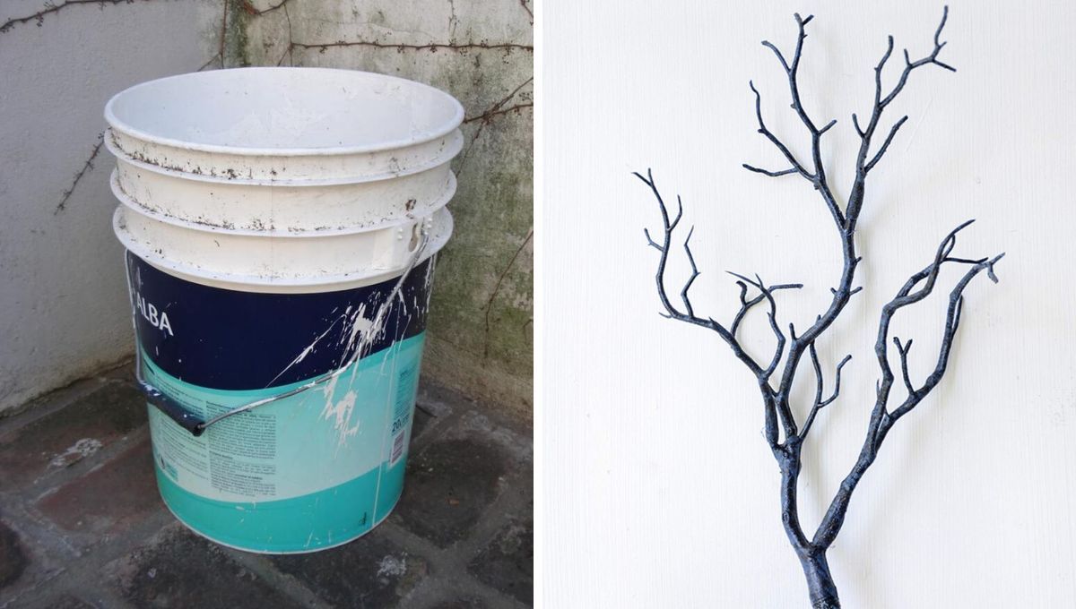 Con un viejo tacho de pintura y unas ramas de árboles