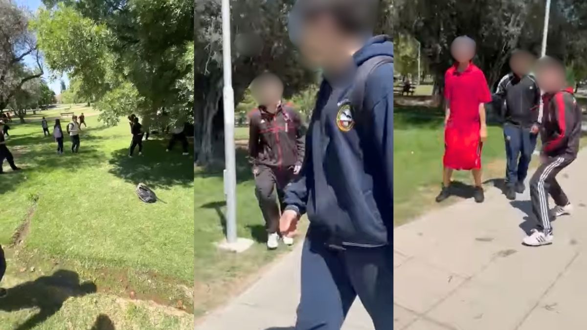 La pelea de alumnos se desarrolló en el Parque Cívico.