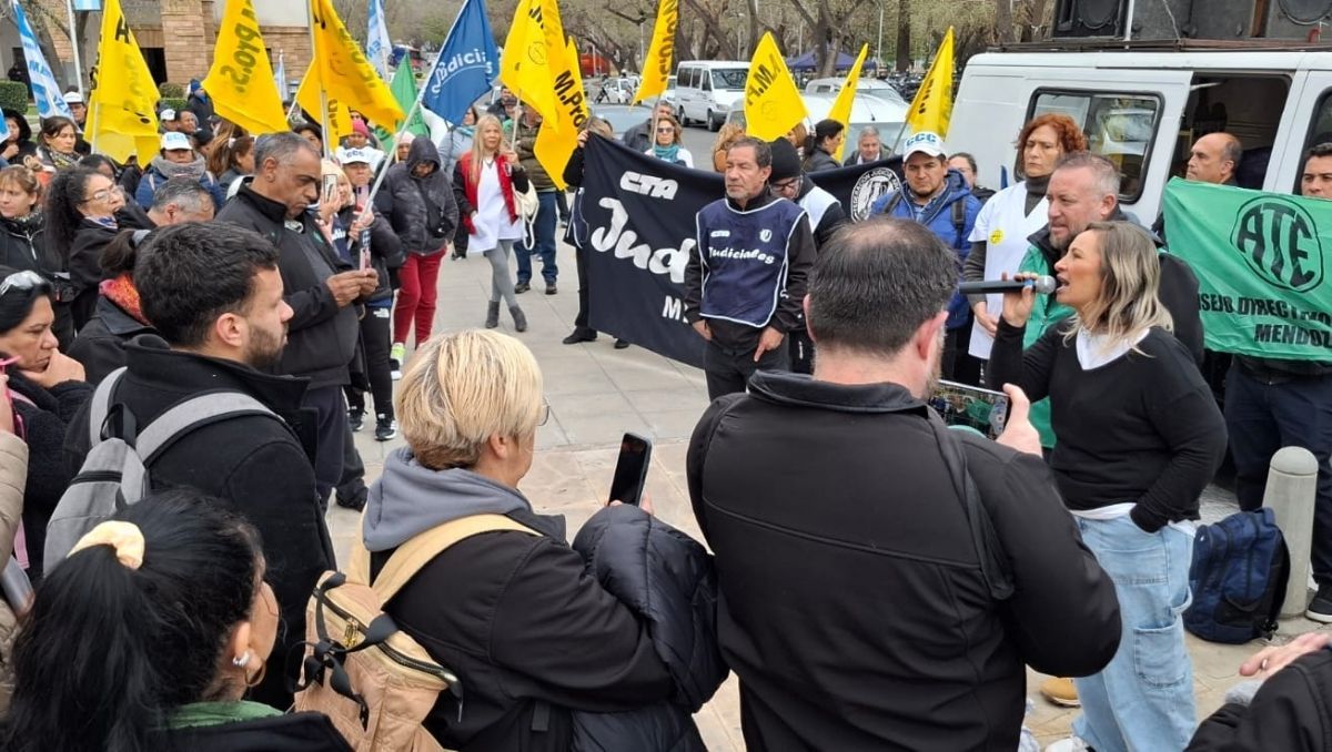 Adriana Iranzo, representante de ATE, en la protesta por la reforma del empleo público. Adriana Iranzo, representante de ATE, en la protesta por la reforma del empleo público.