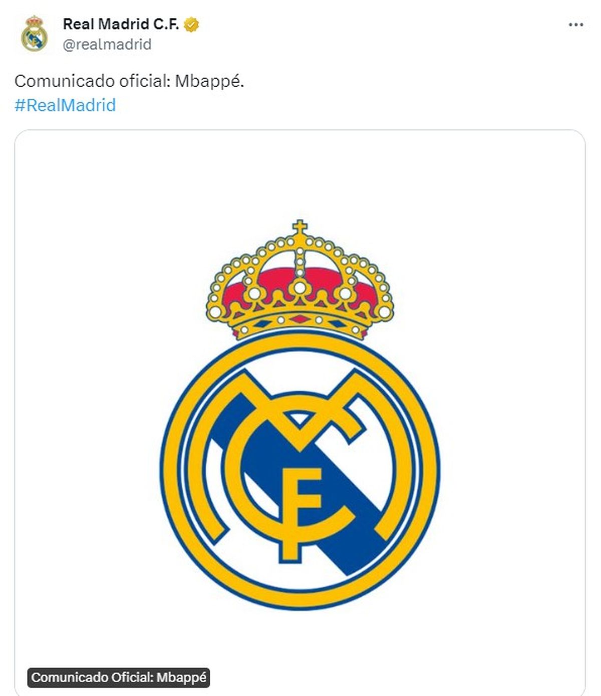 La publicación del Real Madrid sobre la llegada de Mbappé. La publicación del Real Madrid sobre la llegada de Mbappé.