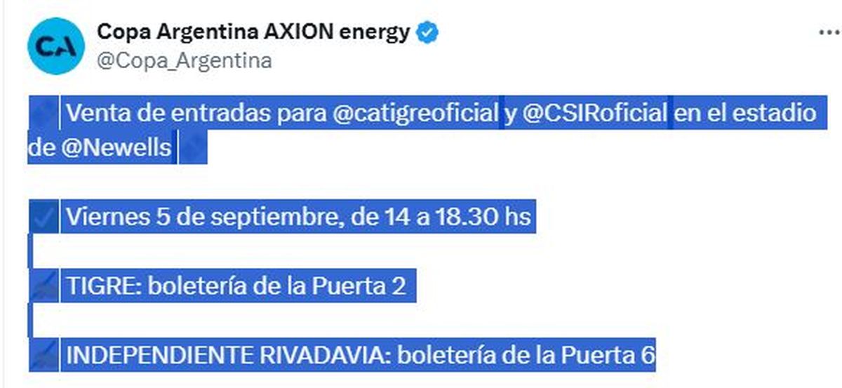 Independiente Rivadavia jugará con Tigre por un lugar en las semifinales de la Copa Argentina