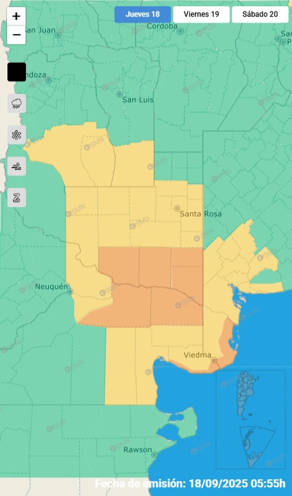 Estas son las provincias en alerta este jueves Estas son las provincias en alerta este jueves