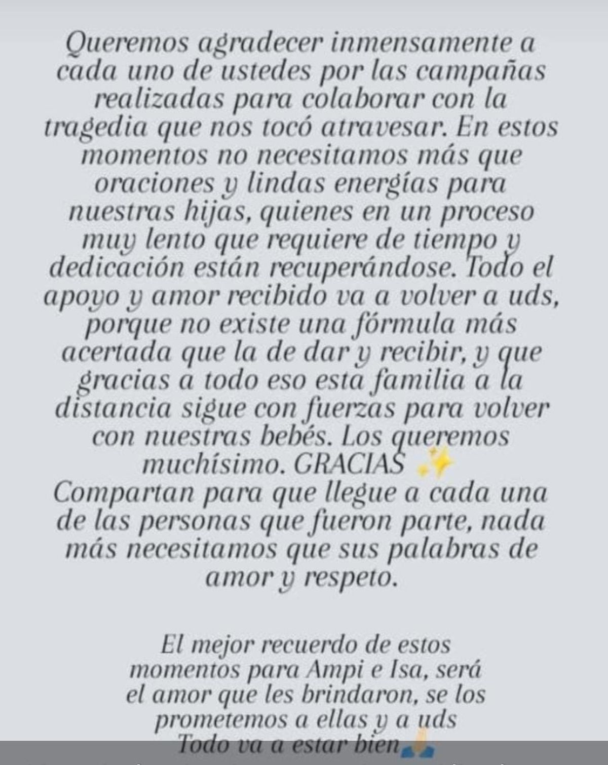 El mensaje de la familia de las dos ni&ntilde;as v&iacute;ctimas del accidente en Chile.