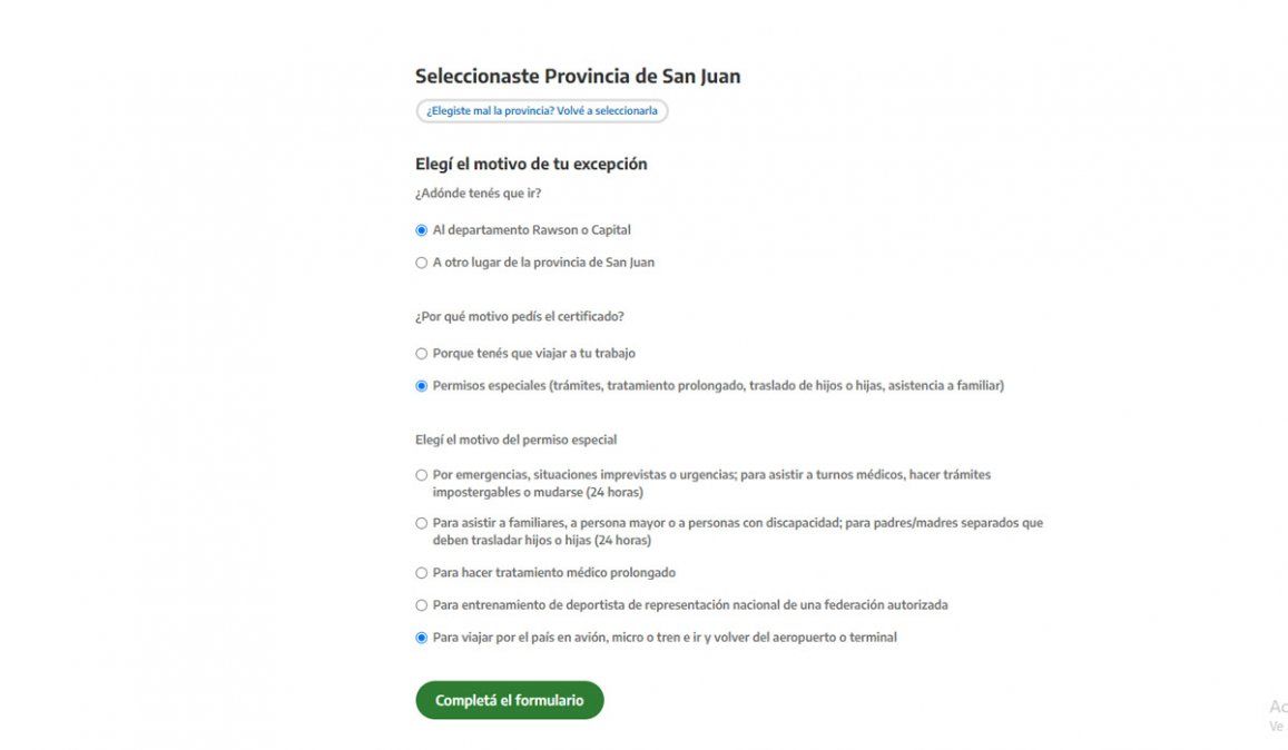 Ejemplo del paso a paso para tramitar el permiso de viaje para vuelos de cabotaje de Aerolíneas Argentinas. 