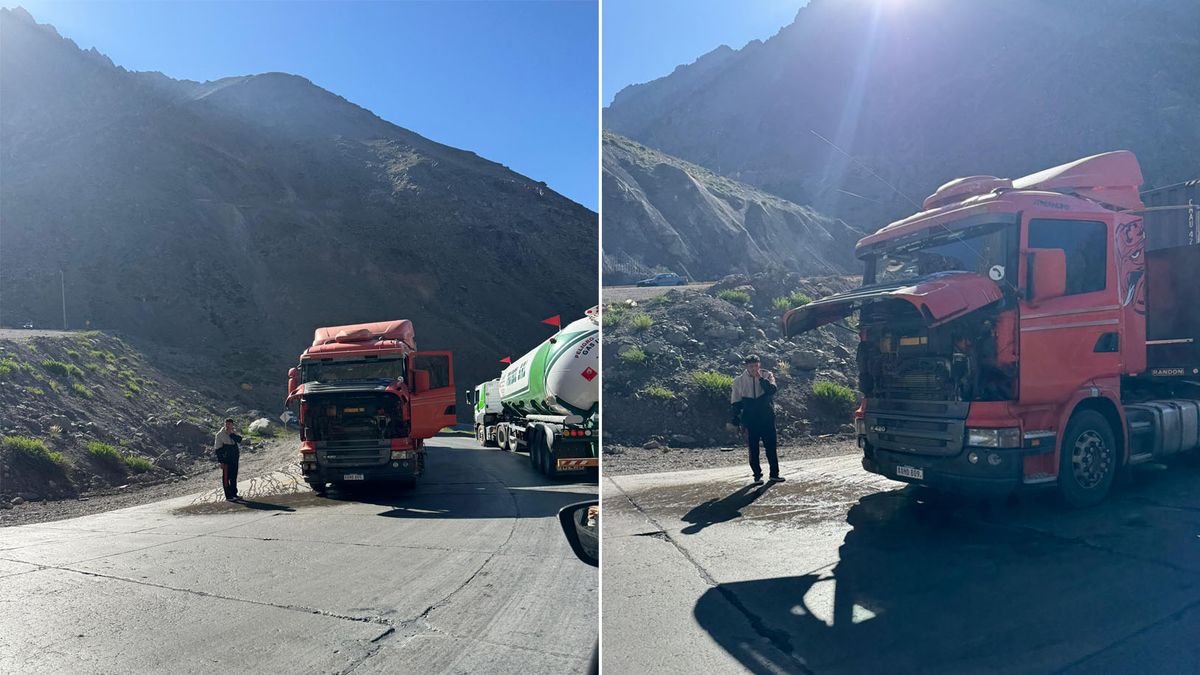 El camión quedó en la curva 15 con una gran pérdida de aceite sobre la calzada en los Caracoles de Chile, en el Paso Cristo Redentor. El camión quedó en la curva 15 con una gran pérdida de aceite sobre la calzada en los Caracoles de Chile, en el Paso Cristo Redentor.