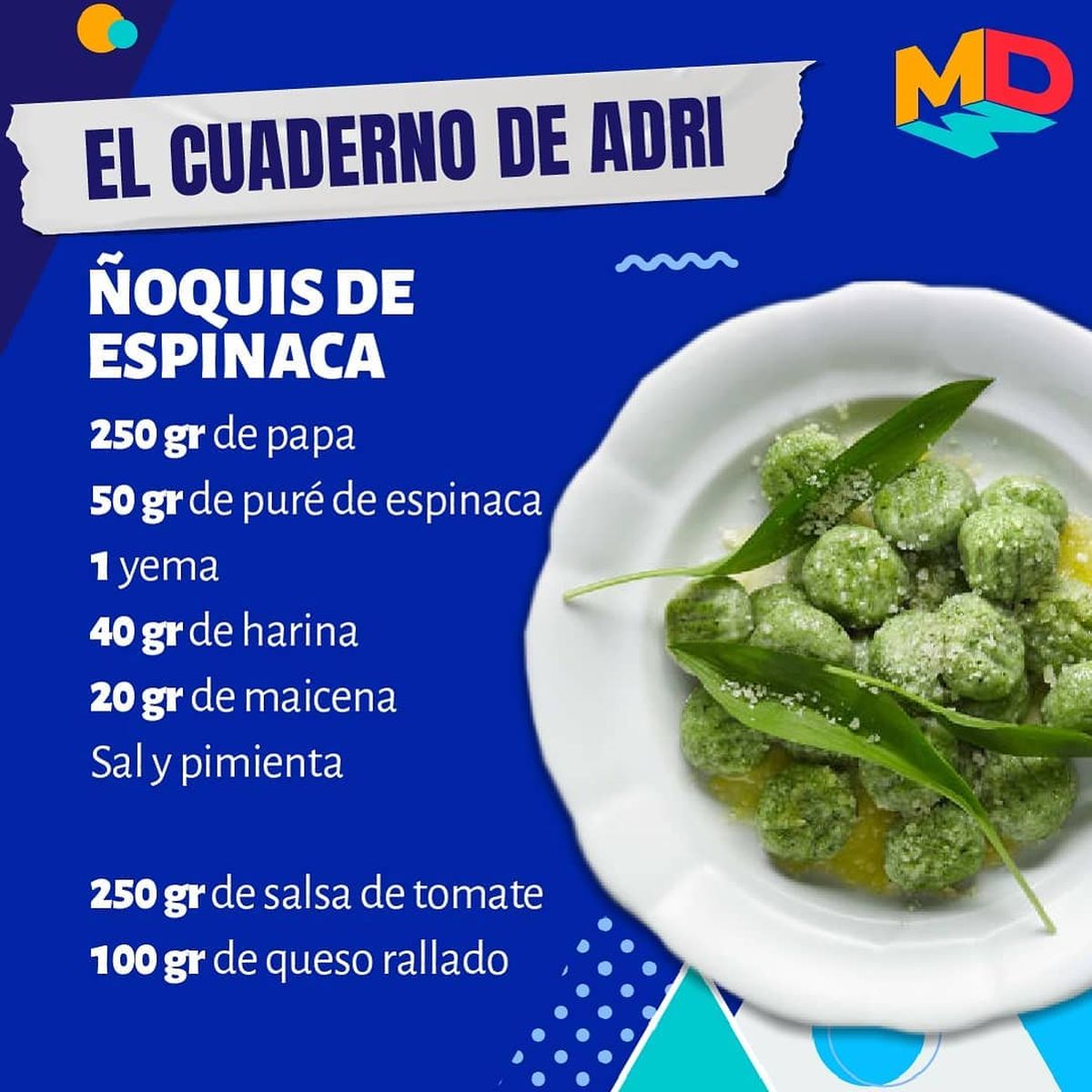 Ingredientes para la receta de &ntilde;oquis de espinaca de Mejor de Ma&ntilde;ana, programa que se emite por El Siete