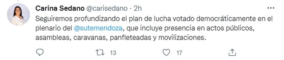 Sedano criticó al Gobierno y avisó que habrá manifestaciones.