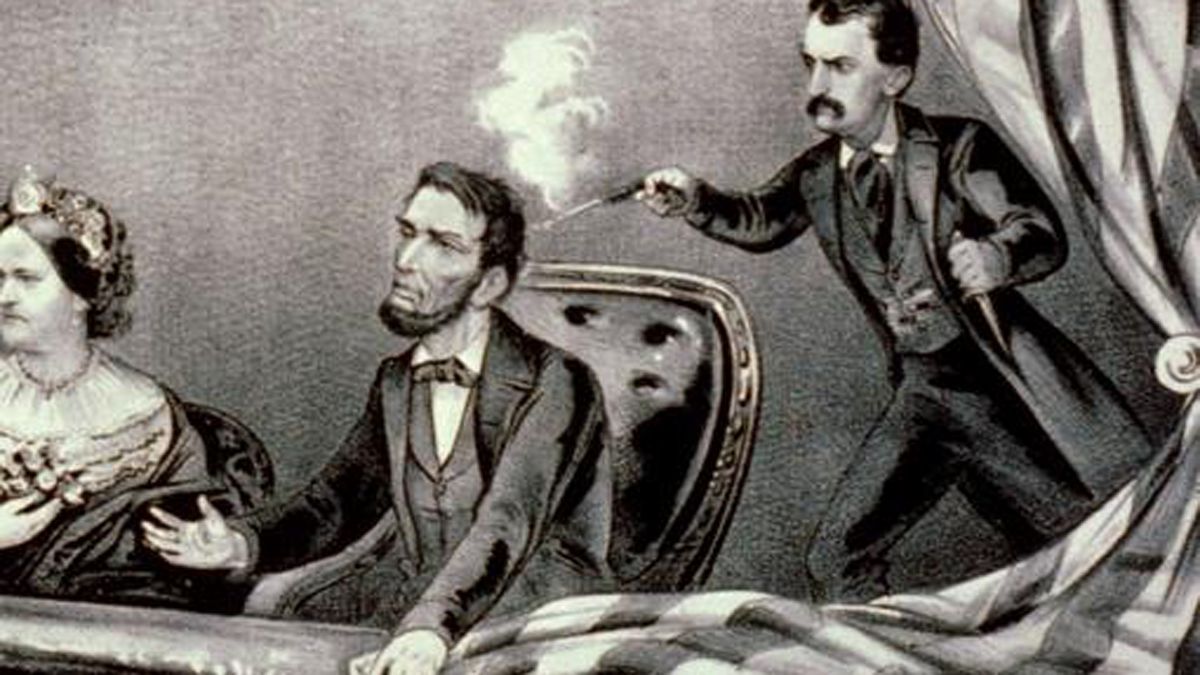Representación del momento en que el presidente estadounidense Abraham Lincoln es asesinado en un teatro de Washington.