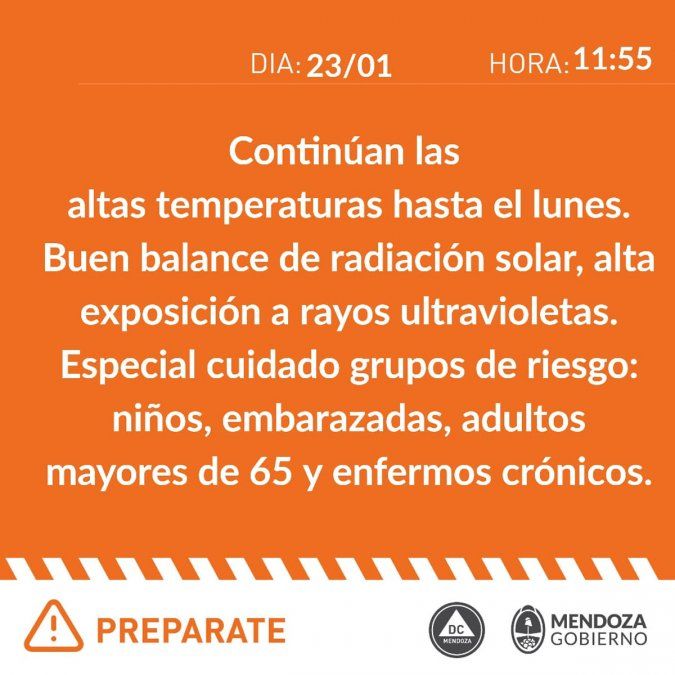Mendoza es un infierno y lo seguirá siendo durante todo el fin de semana. Se espera una temperatura máxima de 38 grados. Alerta y recomendaciones