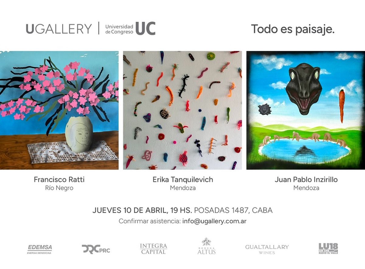 Los artistas de esta muestra colectiva son Francisco Ratti (Río Negro), Erika Tanquilevich (Mendoza) y Juan Pablo Inzirillo (Mendoza). Los artistas de esta muestra colectiva son Francisco Ratti (Río Negro), Erika Tanquilevich (Mendoza) y Juan Pablo Inzirillo (Mendoza).