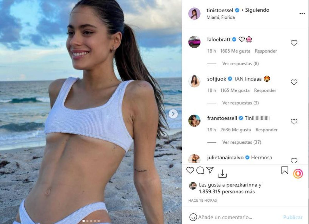 ¡Se vio! A Tini se le escapó su underboob y la foto reventó Instagram